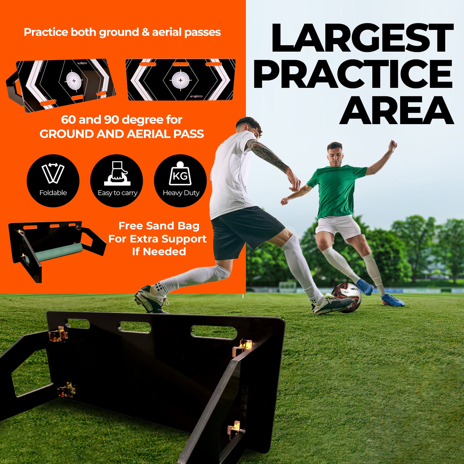 Uplete Portable Soccer Rebounder Board – Dual Angle Training Wall for Passing & Shooting - 40x16-Inch Surface