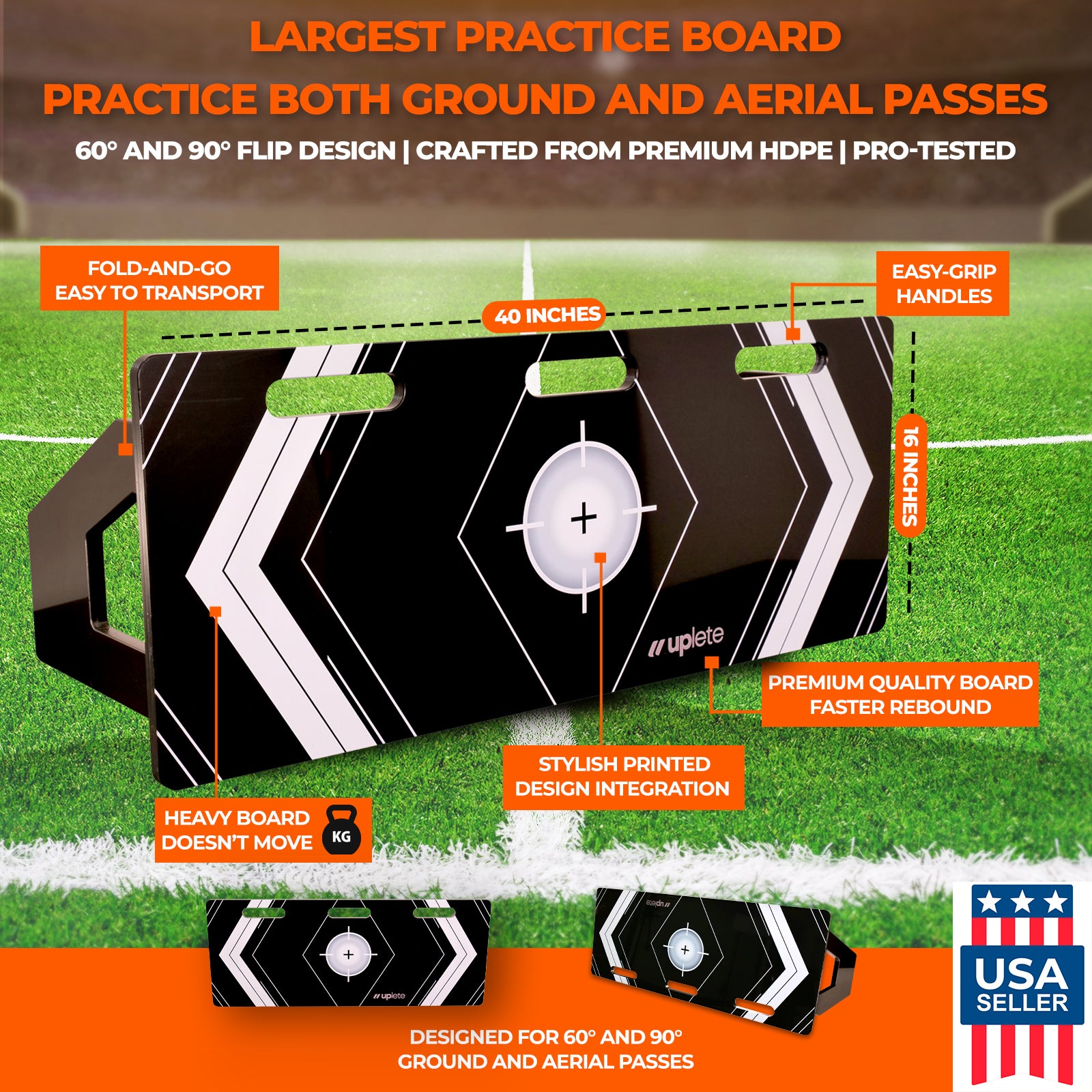 Uplete Portable Soccer Rebounder Board – Dual Angle Training Wall for Passing & Shooting - 40x16-Inch Surface